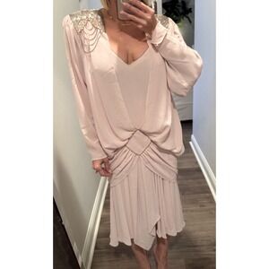 Vintage 1982 Eletra Casadei Blush Pink Chiffon Beaded Dress 80s Golden Girls M